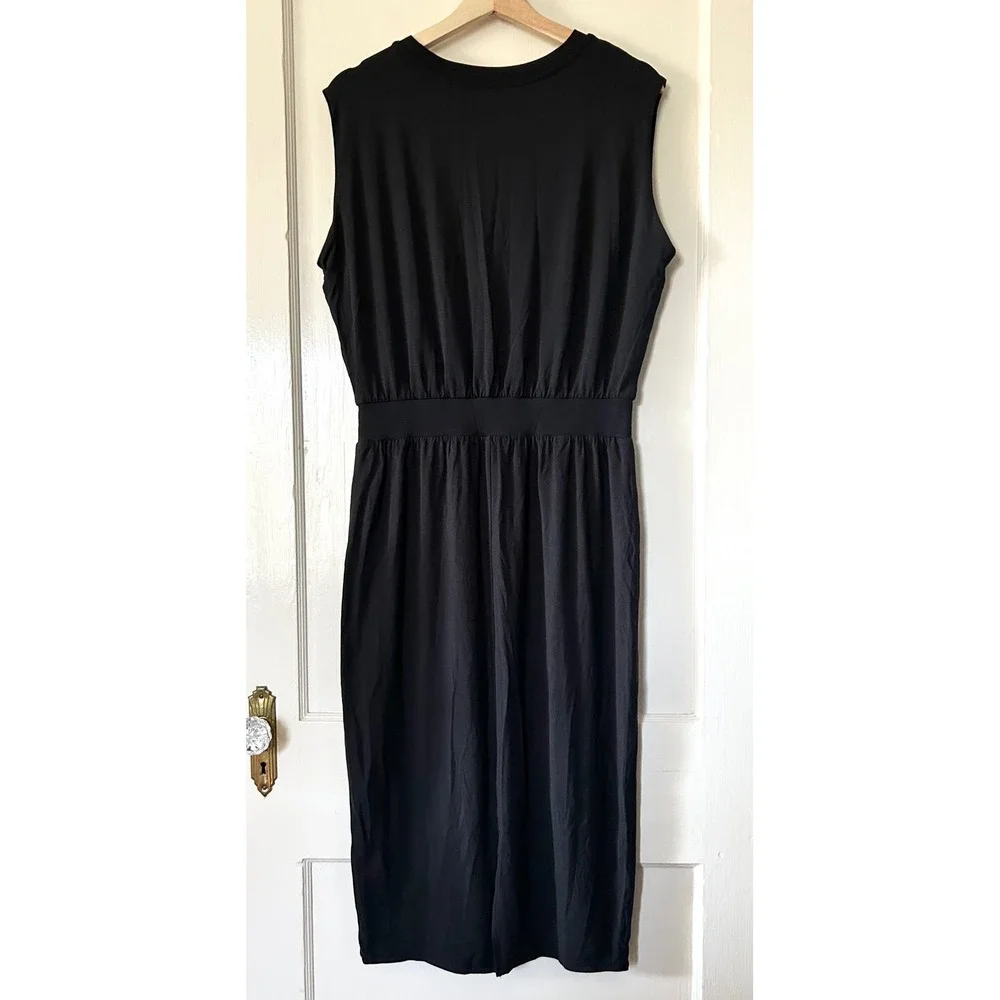 NWT Athleta Santorini Cinch Midi Dress Black M Casual Travel Vacation Minimalist